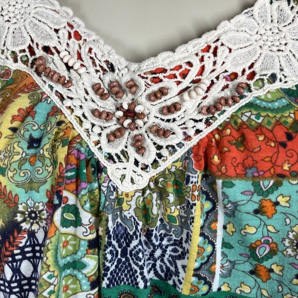 Whimsical Boho-Chic Top Juniors Sz XL (15-17) Beaded Free Spirits Patchwork - Picture 11 of 16